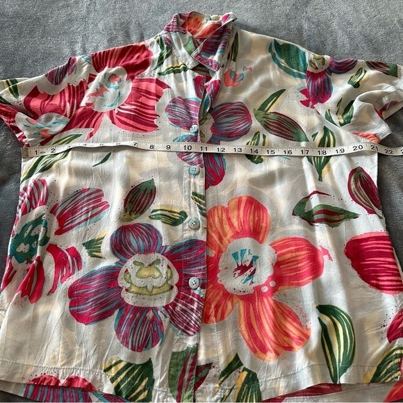 JAMS WORLD Vintage Floral CLAW FLOWER GRAY Tropical Button Up Short Sleeve Shirt - Picture 12 of 12